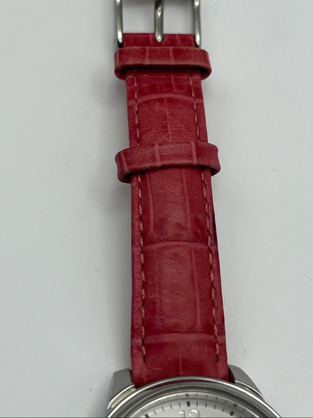 Timex Silver Dial Watch with Pink Leather Strap